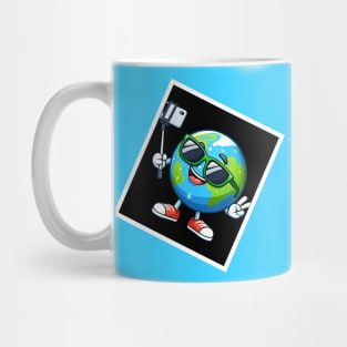 Earth taking a selfie, Funny earth day design Mug